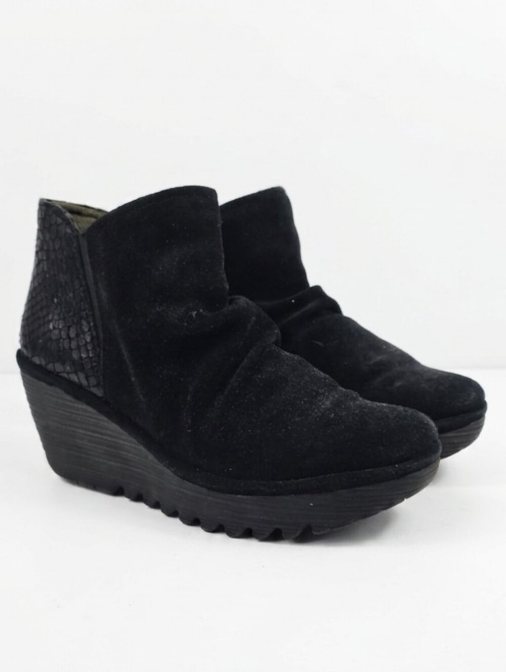 Fly‎ London Yamy Black Suede Wedge Women's Ankle Boots Size EU 40- US 9